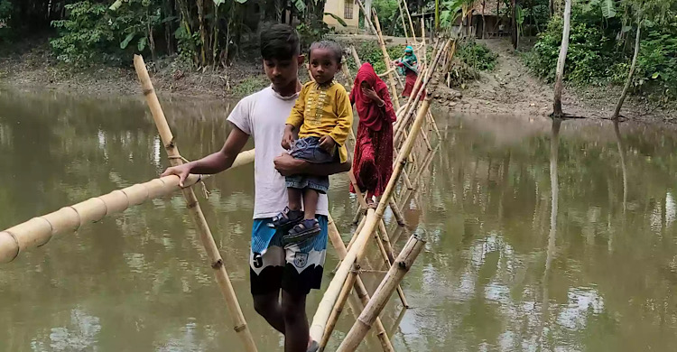 বাঁশের সরু সাঁকোই আট গ্রামের মানুষের ভরসা